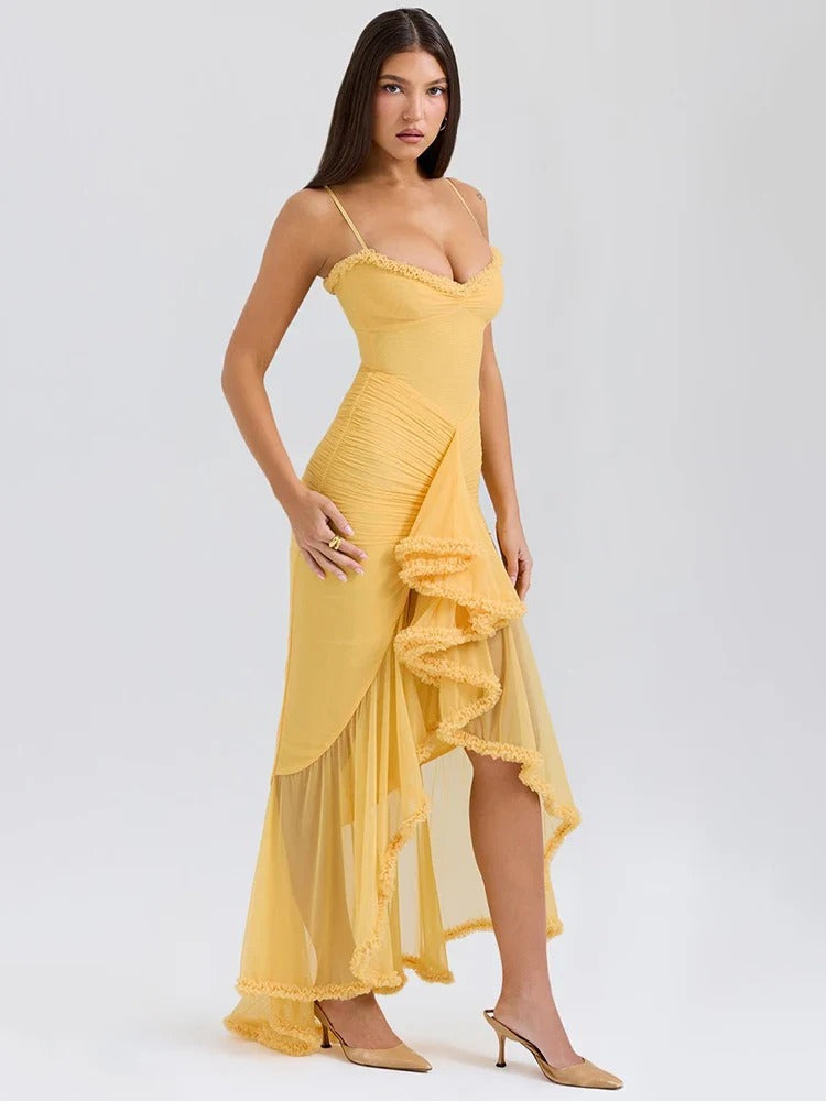 Vestido Largo de Tirantes con Encaje Feminino