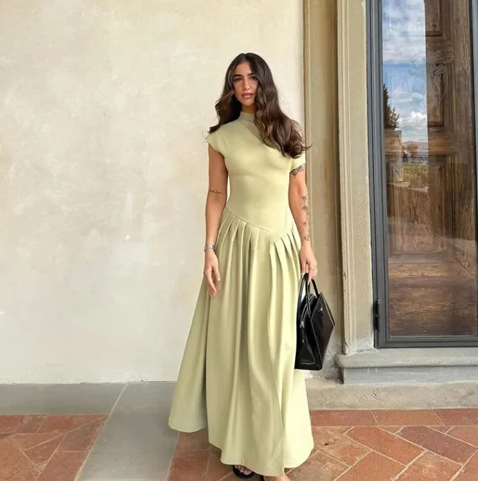 Vestido Elegante Mujer Falda Plisada Cuello Alto - Vestiria