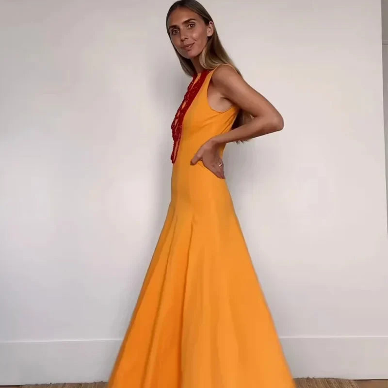 Vestido Elegante Largo Sin Mangas Floral - Vestiria