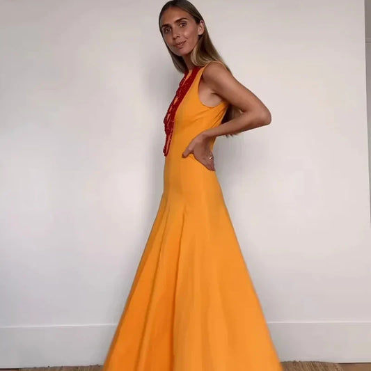 Vestido Elegante Largo Sin Mangas Floral - Vestiria