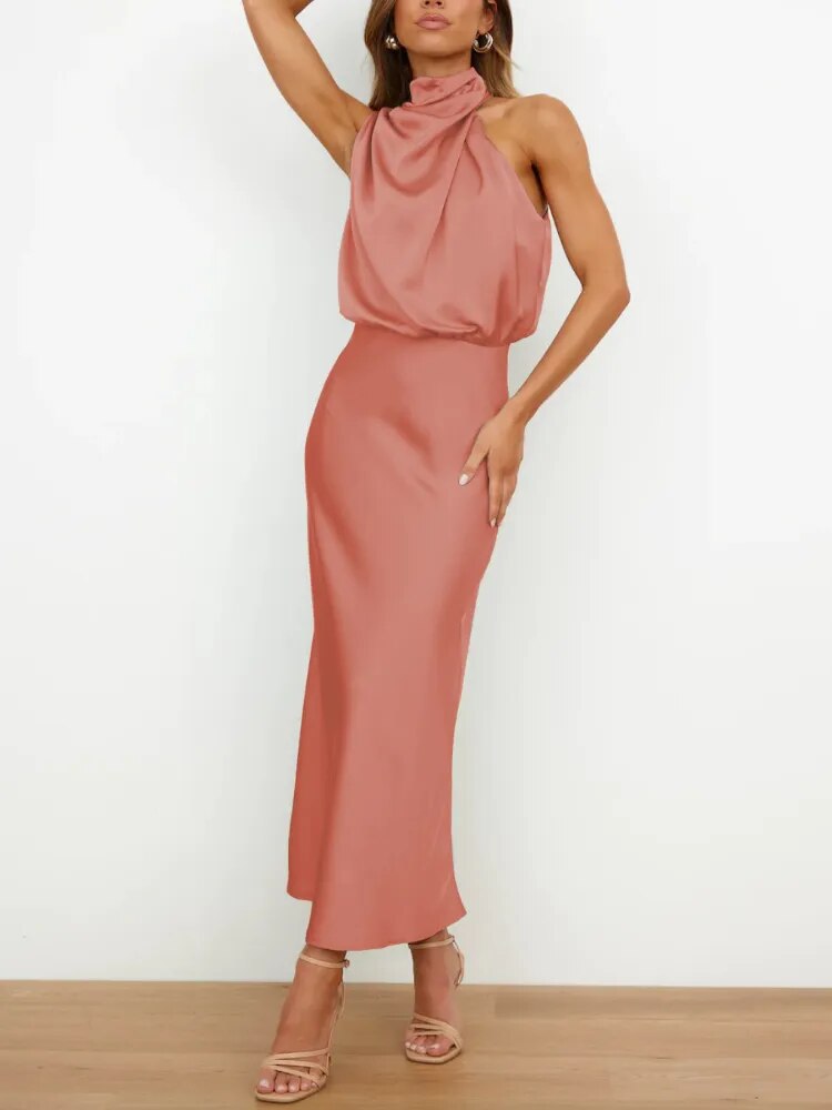 Vestido Noche Glamouroso Mujer Satén