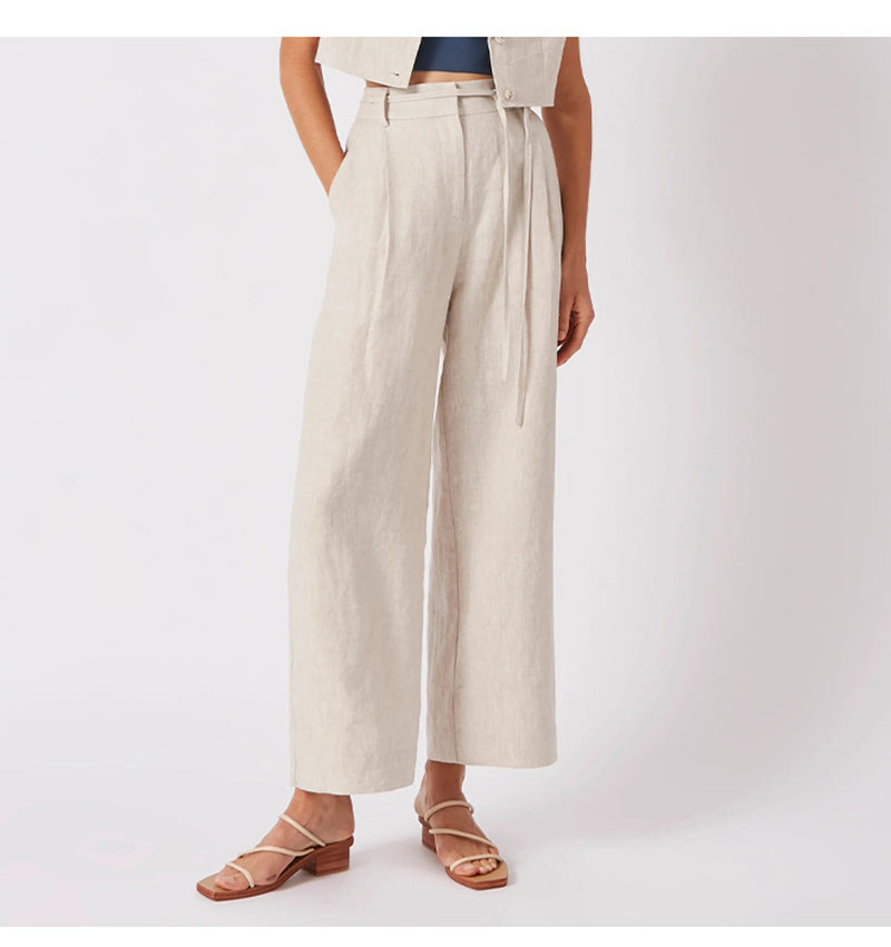 Pantalones Lino Cintura Alta Mujer - Vestiria