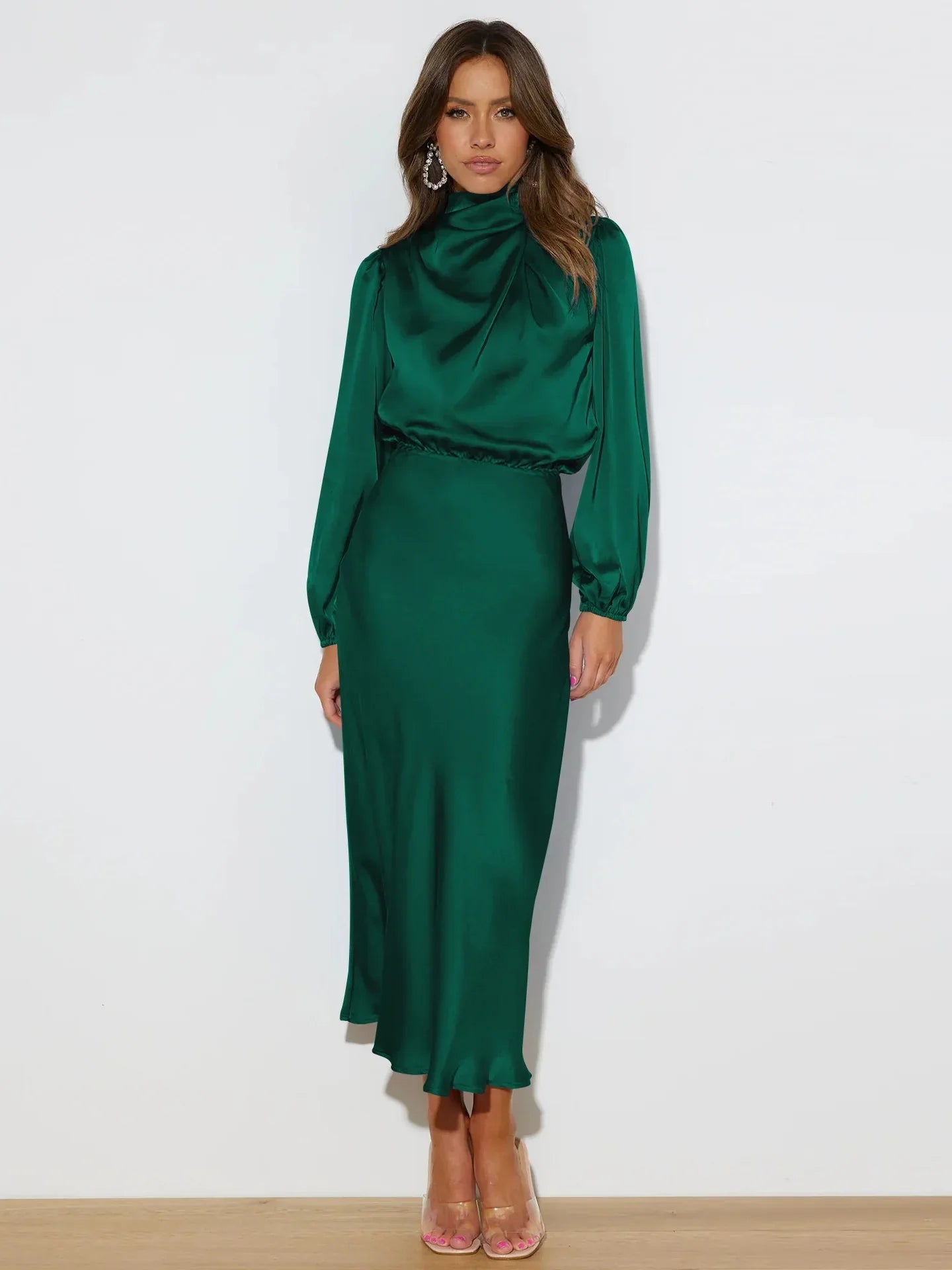 Vestido Mujer Midi Cuello Alto Elegante