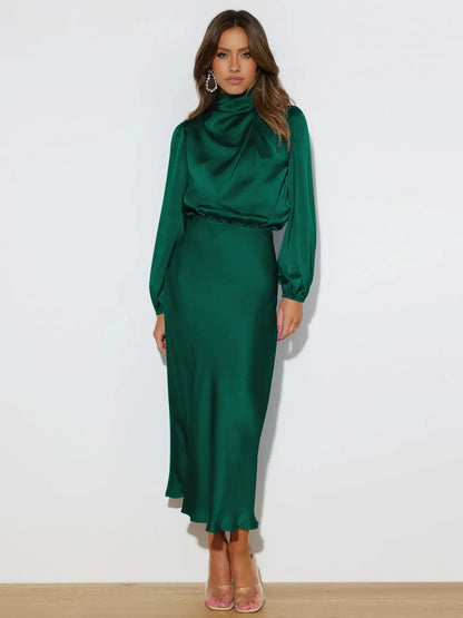 Vestido Mujer Midi Cuello Alto Elegante