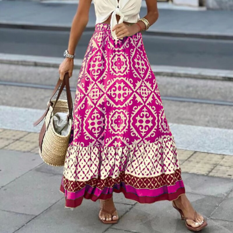 Falda Étnica Maxi con Volantes Colorida
