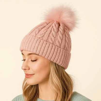 Gorro de lana cálido con pompon para mujer - Vestiria