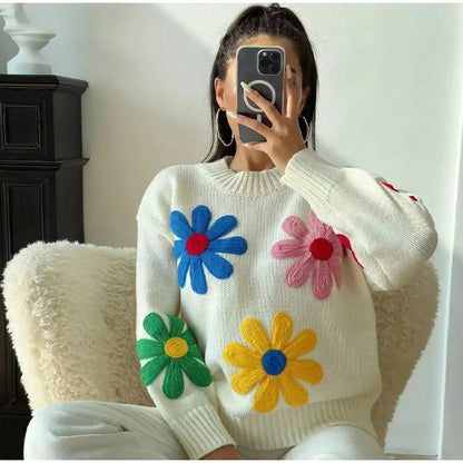 Jersey Punto Grueso Florales Feminnino