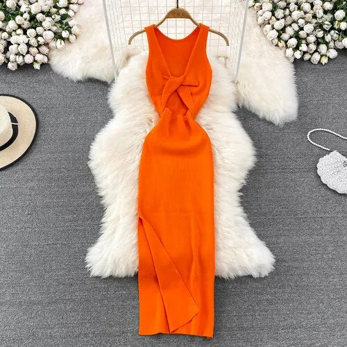 Vestido Mujer Semilargo con Escote