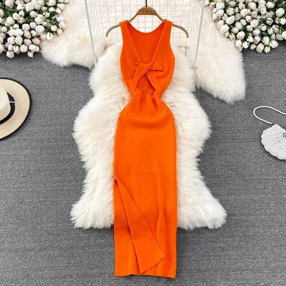 Vestido Mujer Semilargo con Escote