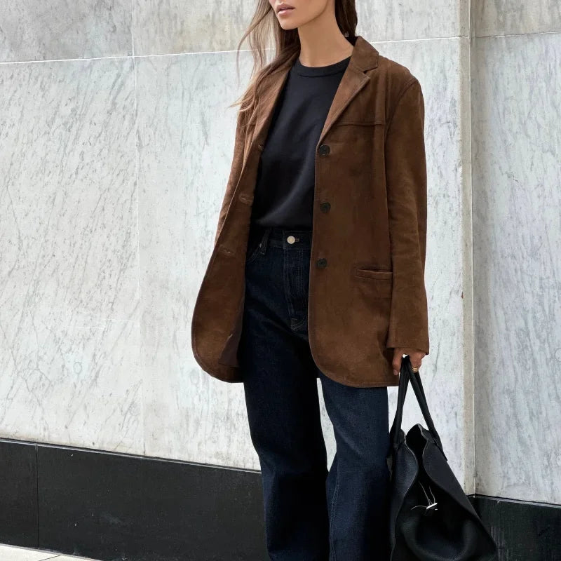 Chaquetón Cuero Marrón Abierto Clásico - Vestiria
