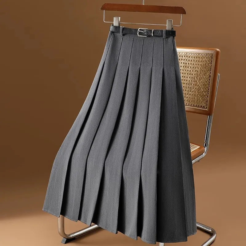 Falda Midi Plisada Cinturón Mujer Elegante - Vestiria