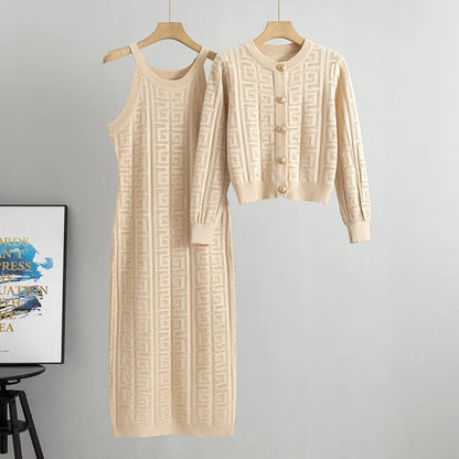 Vestido y Chaqueta de Punto Estampado Moderno - Vestiria