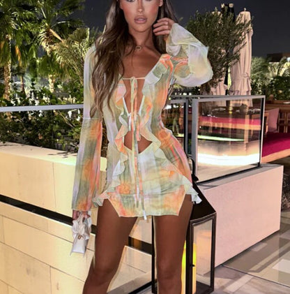 Vestido Corto Mujer Manga Larga Elegante - Vestiria