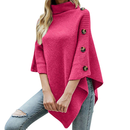 Poncho Cuello Alto Abrigo con Botones Laterales