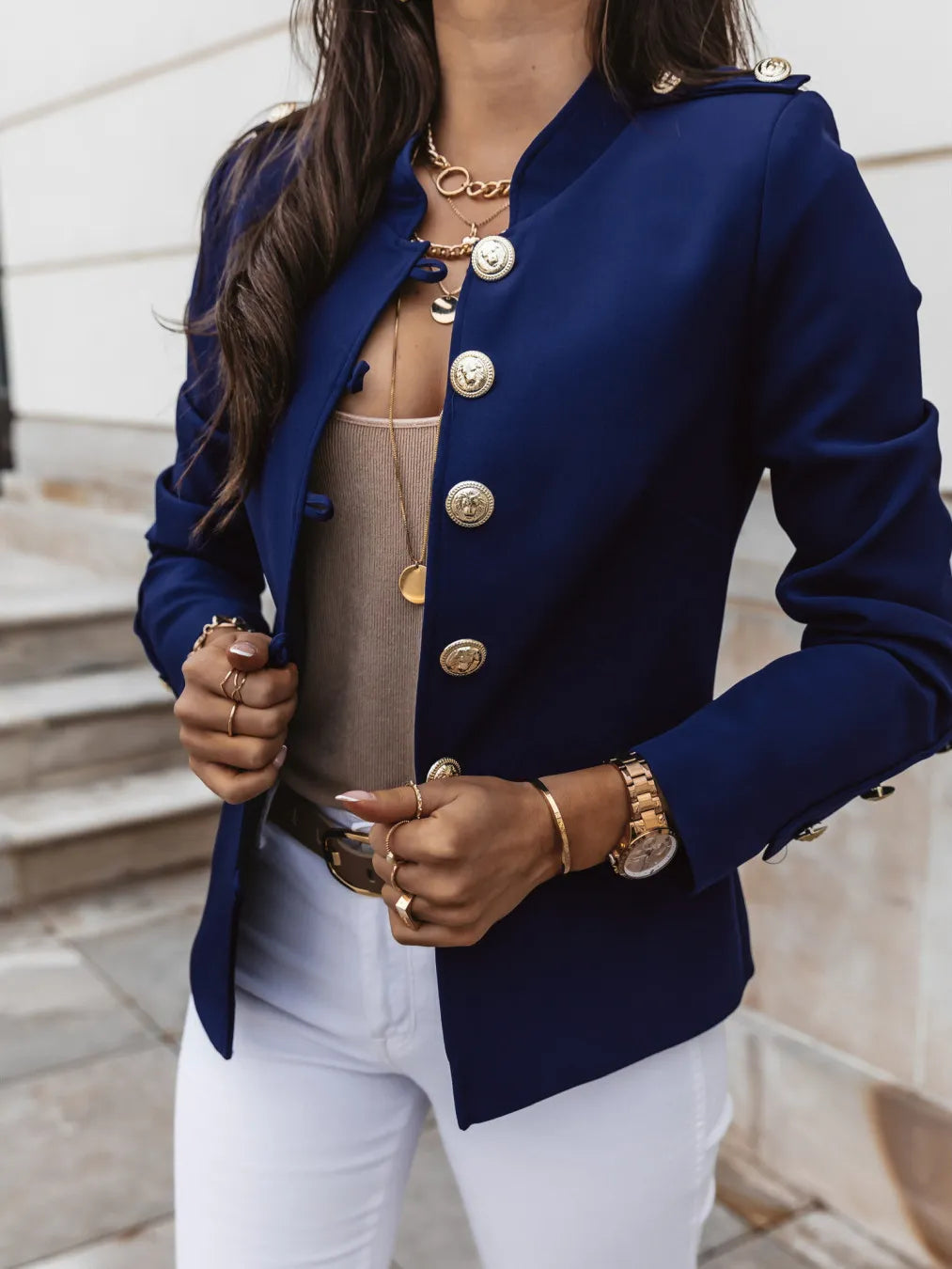 Chaqueta Blazer Mujer Clásica con Botones Decorativos