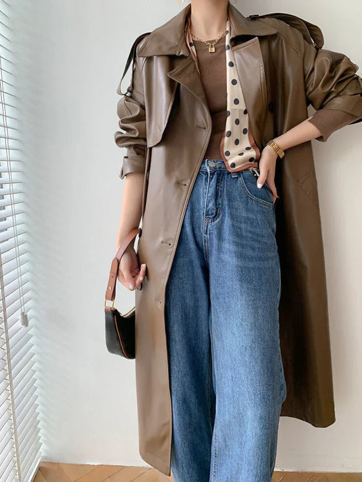 Chaqueta Cuero Mujer Elegante Larga