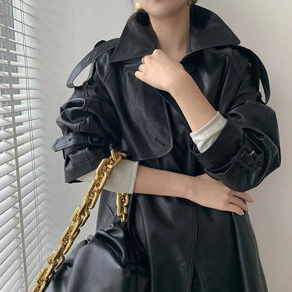 Chaqueta Cuero Mujer Elegante Larga