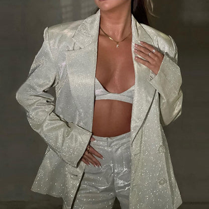 Traje Chaqueta Oversize Brillante Mujer