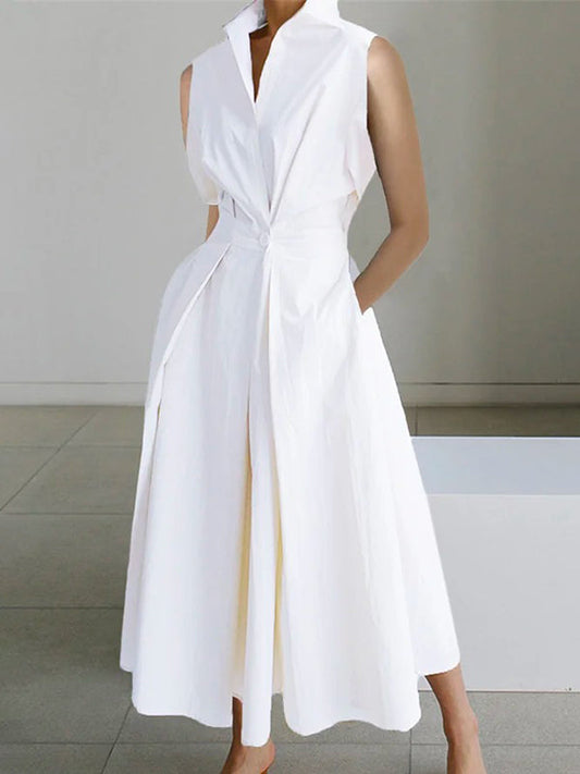 Vestido Algodón Clásico Cuello Blanco - Vestiria