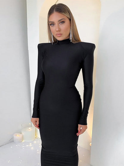 Vestido Maxi Mujer con Hombreras Elegante