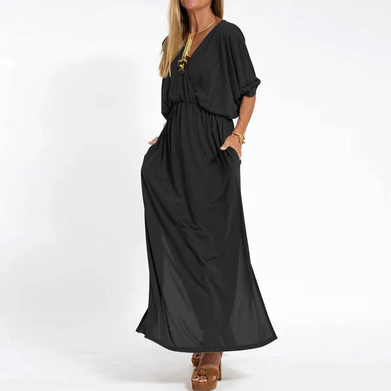 Vestido Largo Boho Cintura Alta Abierto Lado