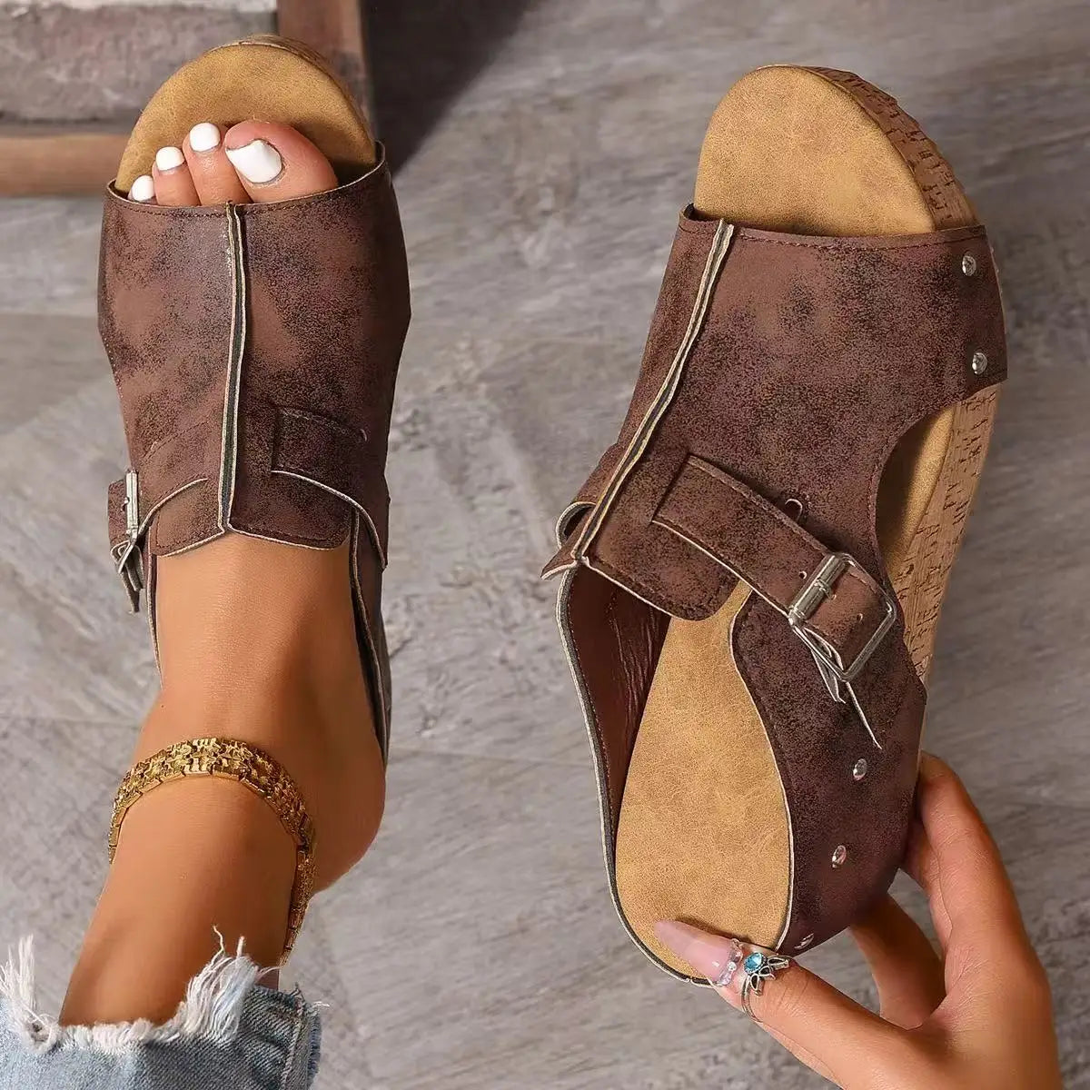 Sandalia Cuero Comfort Ortopédica Mujer - Vestiria