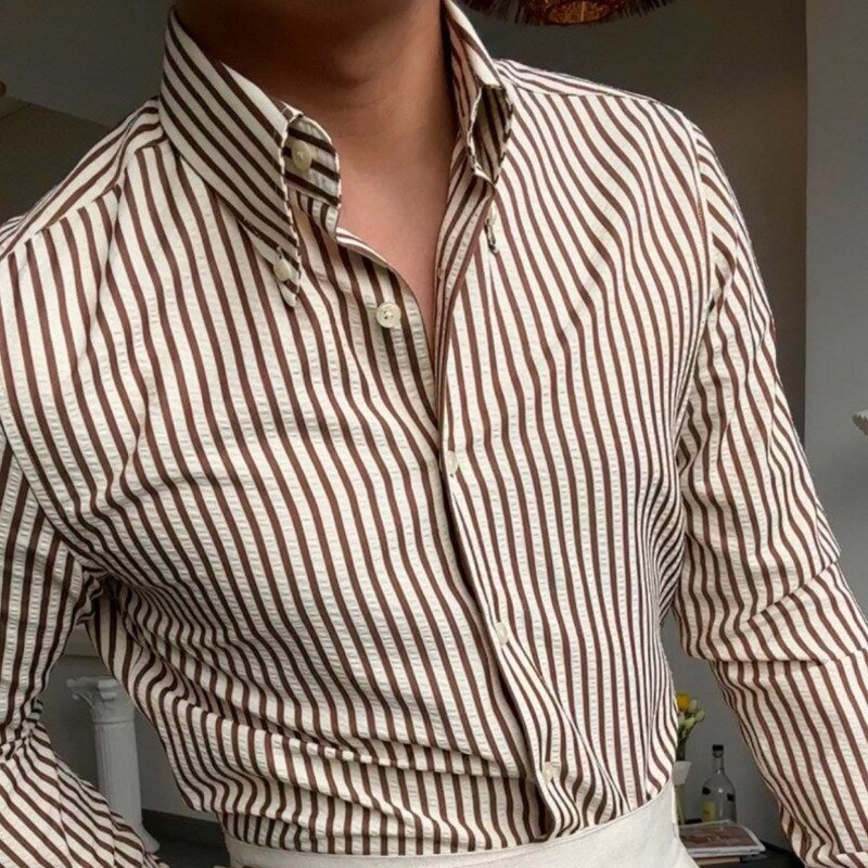 Camisa Hombre Estilo Clásico a Rayas