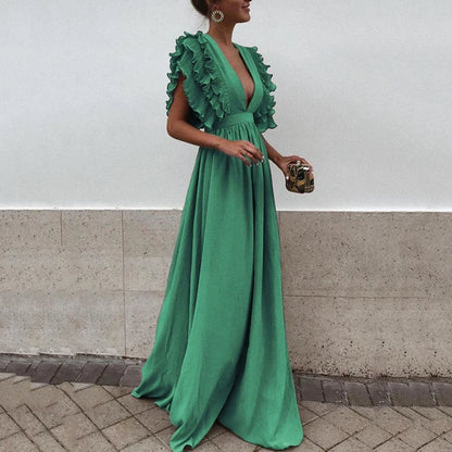Vestido Chic con Volantes y Mangas Florales