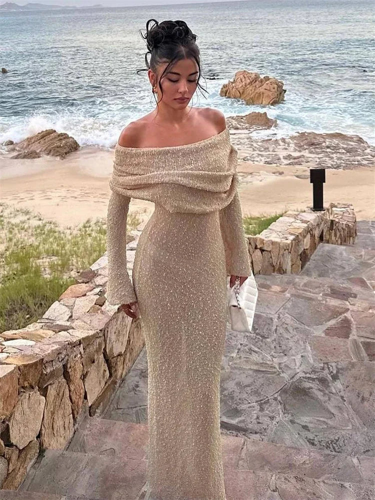 Vestido Maxi Elegante Hombros Descubiertos