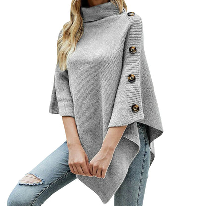 Poncho Cuello Alto Abrigo con Botones Laterales