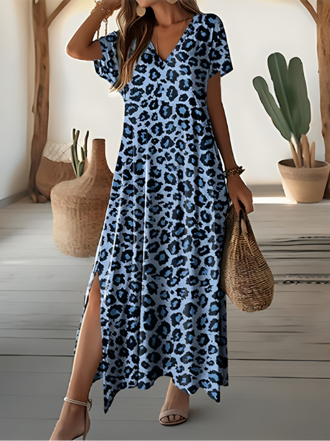 Vestido Maxi Elegante Estampado Leopardo Corto