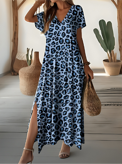 Vestido Maxi Elegante Estampado Leopardo Corto