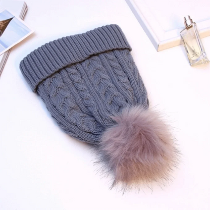 Gorro de lana cálido con pompon para mujer