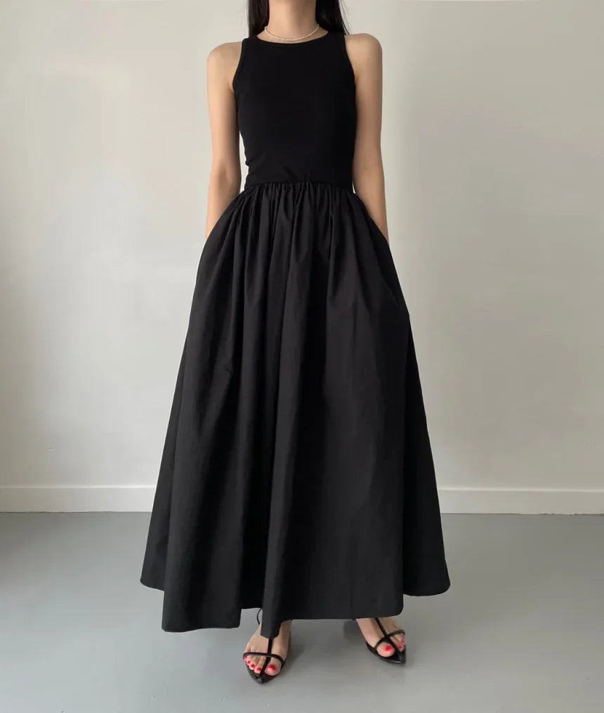 Vestido Largo Mujer Negro Elegante Sin Mangas - Vestiria