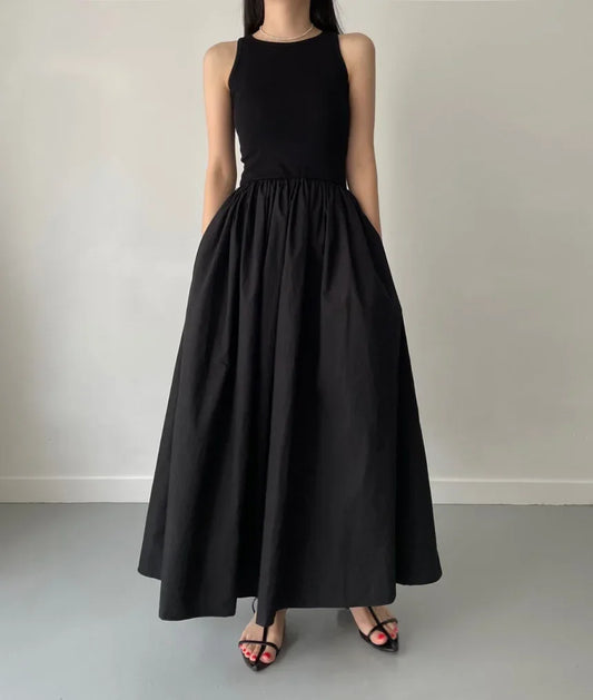 Vestido Largo Mujer Negro Elegante Sin Mangas - Vestiria
