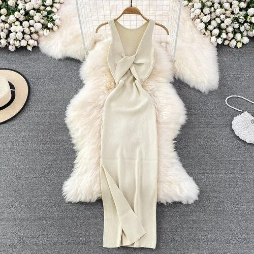 Vestido Mujer Semilargo con Escote