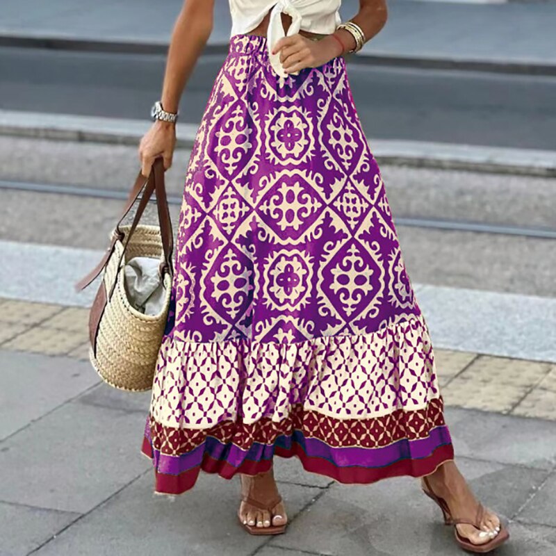 Falda Étnica Maxi con Volantes Colorida