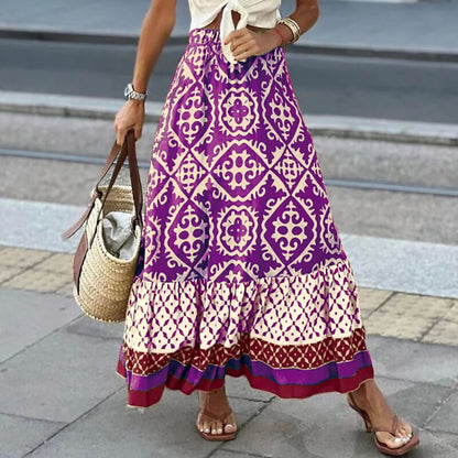 Falda Étnica Maxi con Volantes Colorida