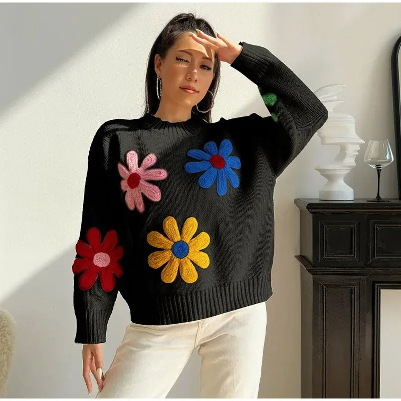 Jersey Punto Grueso Florales Feminnino