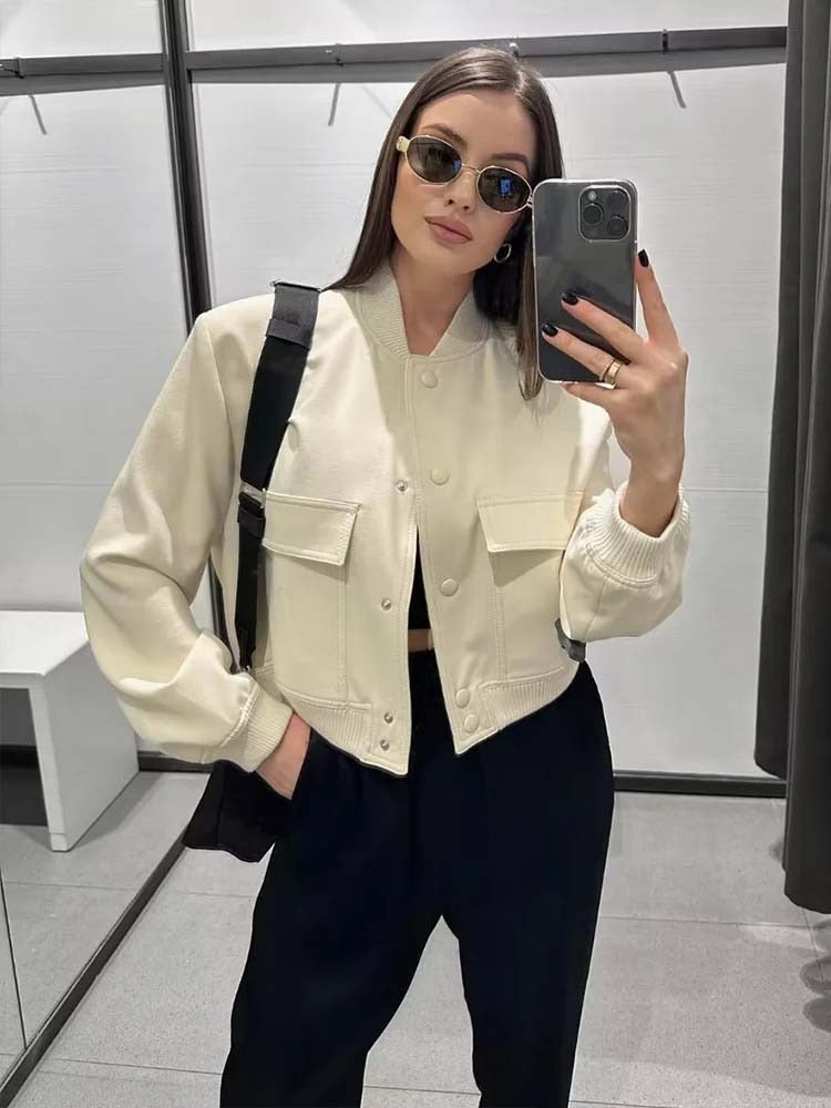 Chaqueta Mujer Corta Cierre Botones Estilo Urbano - Vestiria