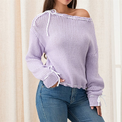 Jersey Mujer Cuello Asimétrico con Lazo Elegante