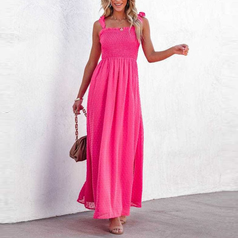 Vestido Maxi Ligero con Estampado de Lunares