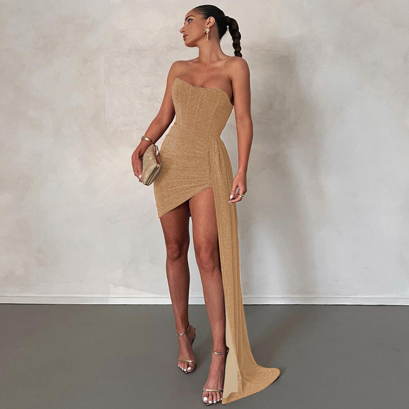 Vestido de Fiesta sin Tirantes Brillante