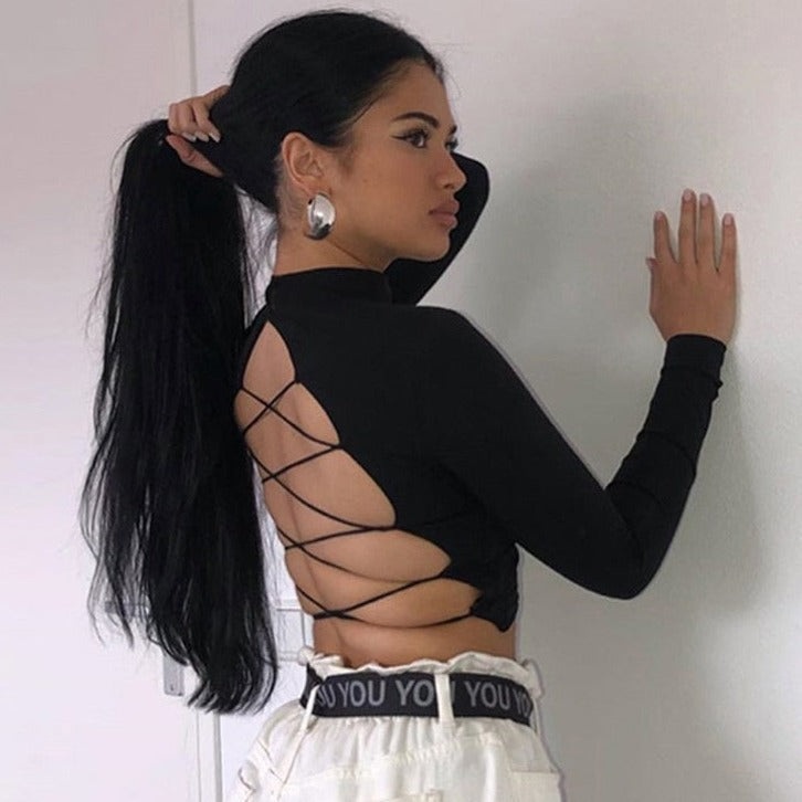 Top Mujer Manga Larga Espalda Abierta - Vestiria
