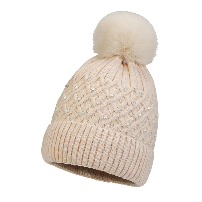 Gorro Tejido Mujer Pompón Abrigado