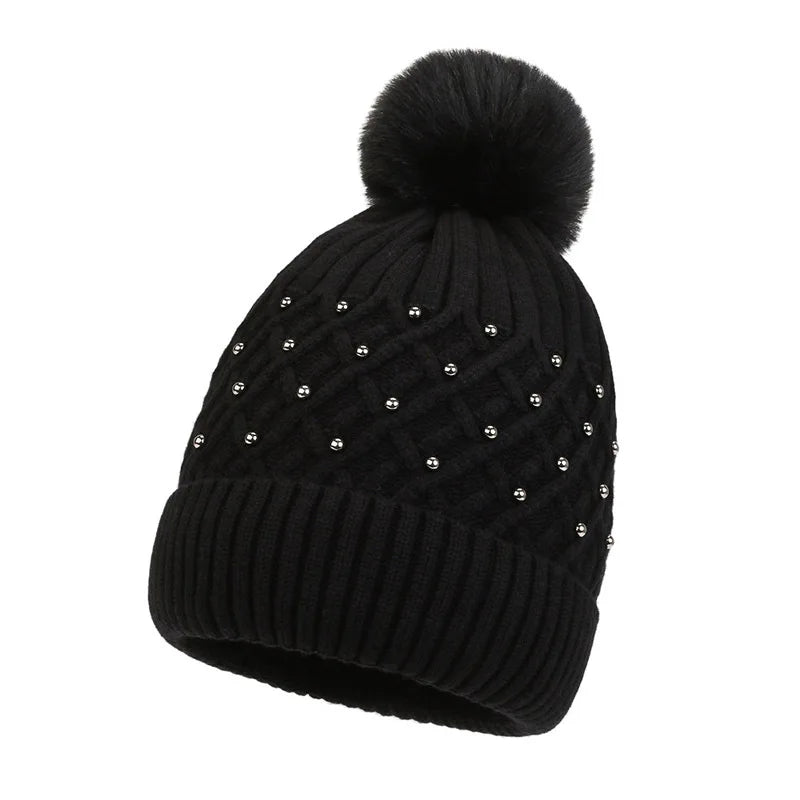 Gorro Tejido Mujer Pompón Abrigado