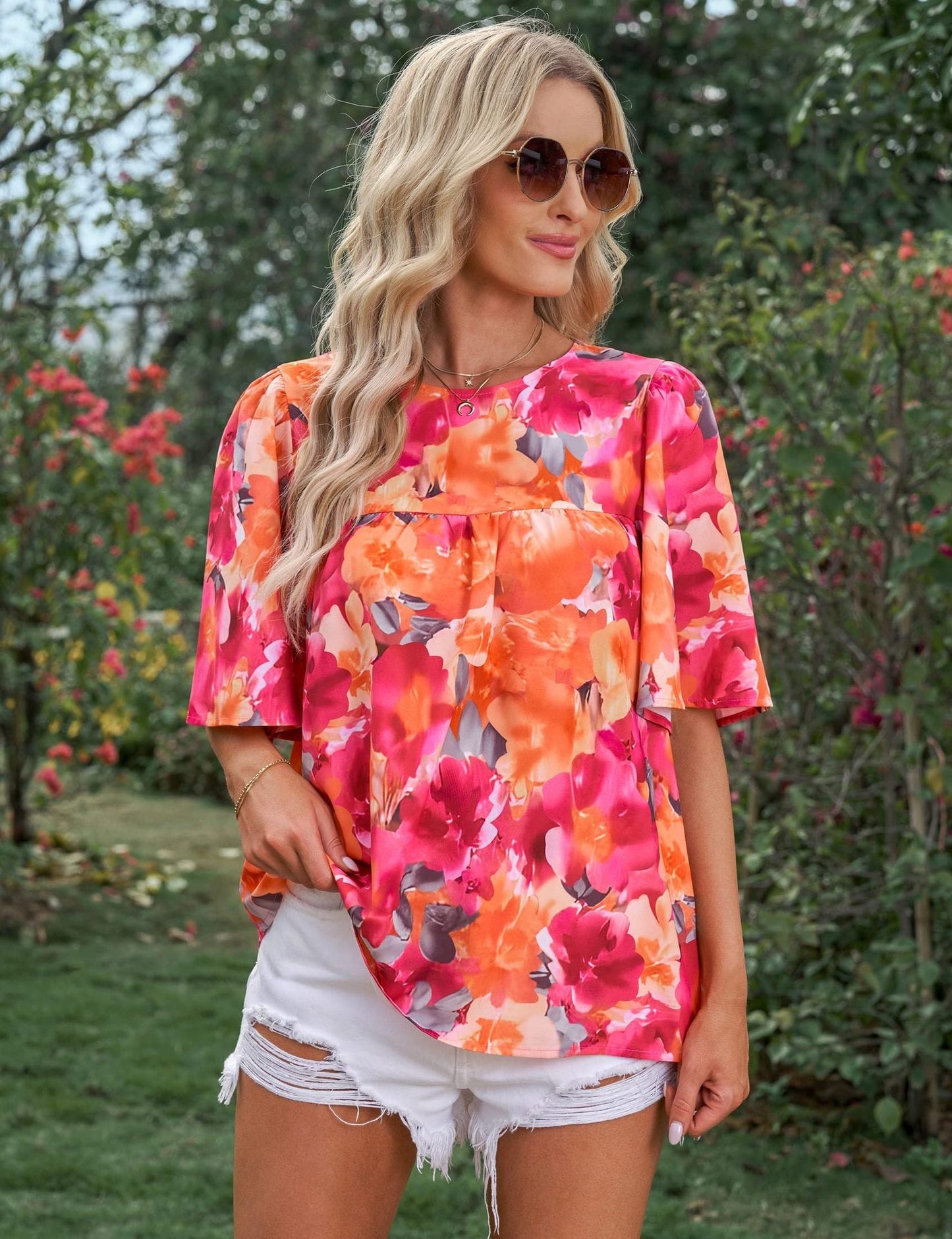 Blusa Flor de Mujer con Mangas Cortas