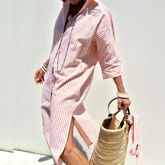 Vestido Camisero Rayas Estilo Clásico - Vestiria