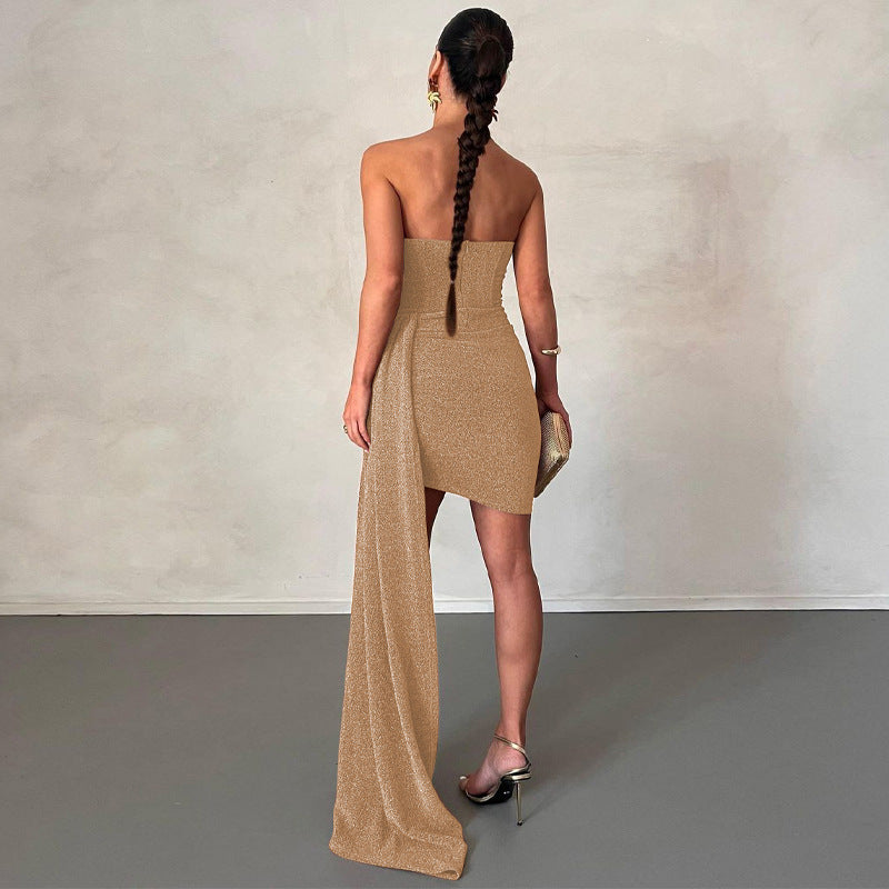 Vestido de Fiesta sin Tirantes Brillante - Vestiria