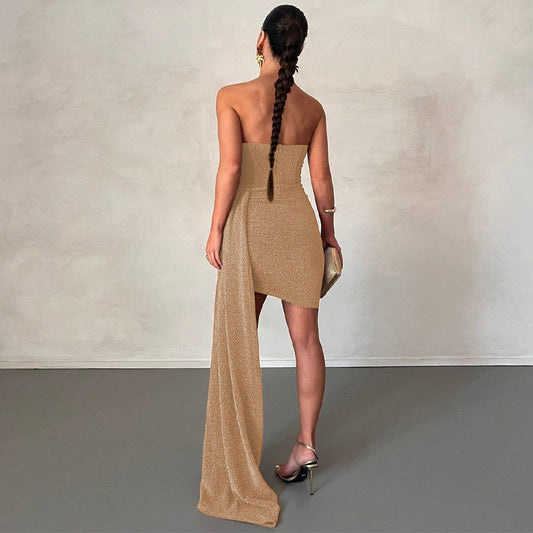 Vestido de Fiesta sin Tirantes Brillante - Vestiria